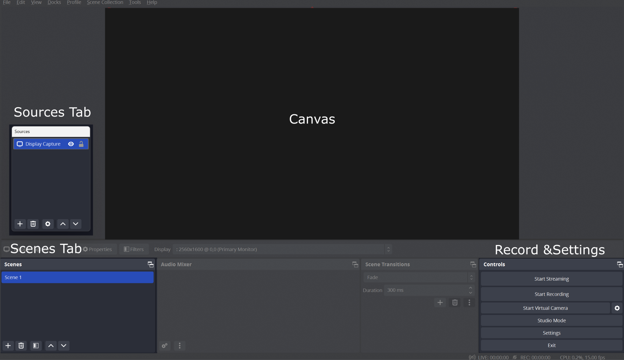 Main page of OBS Studio