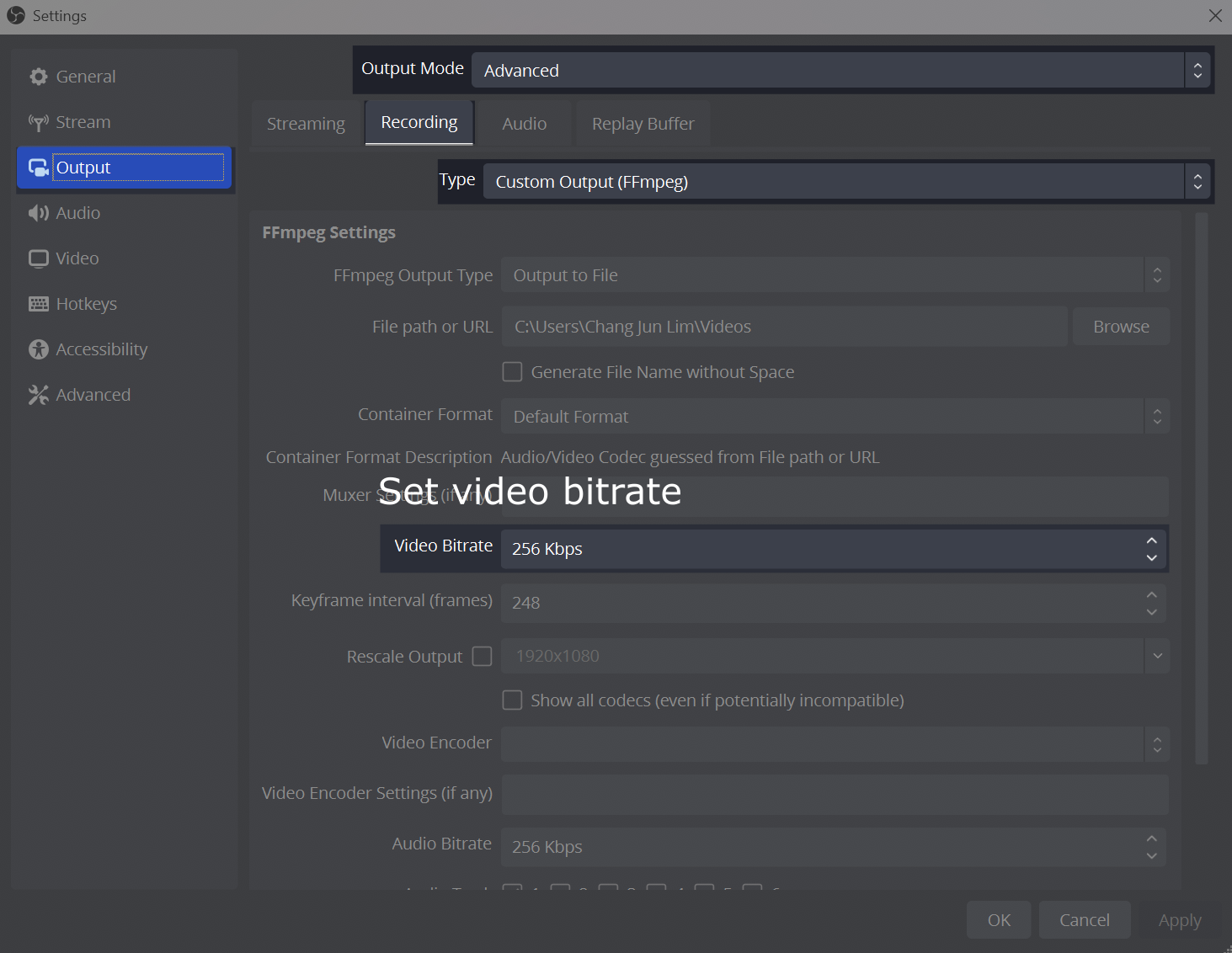 Configuration for Output